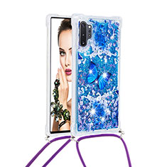 Coque Silicone Housse Etui Gel Bling-Bling avec Laniere Strap S02 pour Samsung Galaxy Note 10 Plus 5G Bleu