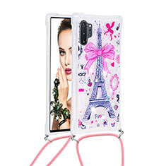 Coque Silicone Housse Etui Gel Bling-Bling avec Laniere Strap S02 pour Samsung Galaxy Note 10 Plus 5G Rose