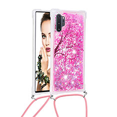 Coque Silicone Housse Etui Gel Bling-Bling avec Laniere Strap S02 pour Samsung Galaxy Note 10 Plus 5G Rose Rouge