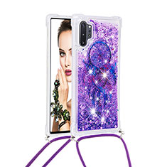 Coque Silicone Housse Etui Gel Bling-Bling avec Laniere Strap S02 pour Samsung Galaxy Note 10 Plus 5G Violet