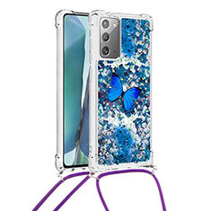 Coque Silicone Housse Etui Gel Bling-Bling avec Laniere Strap S02 pour Samsung Galaxy Note 20 5G Bleu