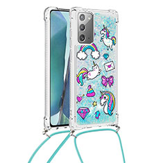 Coque Silicone Housse Etui Gel Bling-Bling avec Laniere Strap S02 pour Samsung Galaxy Note 20 5G Bleu Ciel