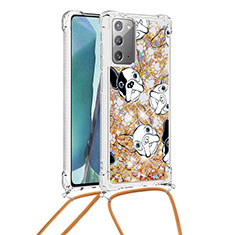 Coque Silicone Housse Etui Gel Bling-Bling avec Laniere Strap S02 pour Samsung Galaxy Note 20 5G Or