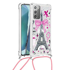 Coque Silicone Housse Etui Gel Bling-Bling avec Laniere Strap S02 pour Samsung Galaxy Note 20 5G Rose