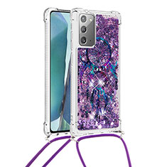 Coque Silicone Housse Etui Gel Bling-Bling avec Laniere Strap S02 pour Samsung Galaxy Note 20 5G Violet