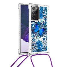 Coque Silicone Housse Etui Gel Bling-Bling avec Laniere Strap S02 pour Samsung Galaxy Note 20 Ultra 5G Bleu