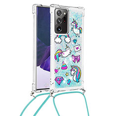 Coque Silicone Housse Etui Gel Bling-Bling avec Laniere Strap S02 pour Samsung Galaxy Note 20 Ultra 5G Bleu Ciel