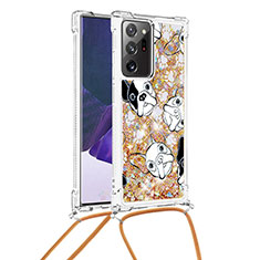 Coque Silicone Housse Etui Gel Bling-Bling avec Laniere Strap S02 pour Samsung Galaxy Note 20 Ultra 5G Or