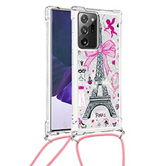 Coque Silicone Housse Etui Gel Bling-Bling avec Laniere Strap S02 pour Samsung Galaxy Note 20 Ultra 5G Rose