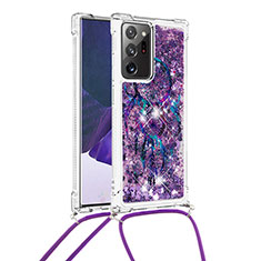 Coque Silicone Housse Etui Gel Bling-Bling avec Laniere Strap S02 pour Samsung Galaxy Note 20 Ultra 5G Violet