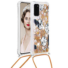 Coque Silicone Housse Etui Gel Bling-Bling avec Laniere Strap S02 pour Samsung Galaxy S20 5G Or
