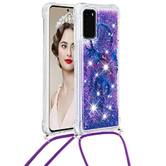 Coque Silicone Housse Etui Gel Bling-Bling avec Laniere Strap S02 pour Samsung Galaxy S20 5G Violet