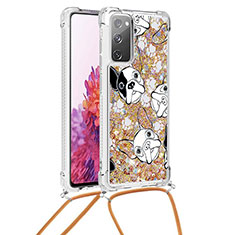 Coque Silicone Housse Etui Gel Bling-Bling avec Laniere Strap S02 pour Samsung Galaxy S20 FE (2022) 5G Or