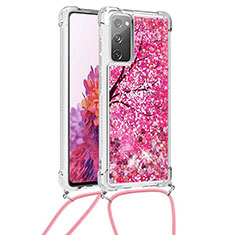 Coque Silicone Housse Etui Gel Bling-Bling avec Laniere Strap S02 pour Samsung Galaxy S20 FE 5G Rose Rouge