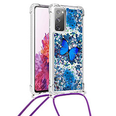 Coque Silicone Housse Etui Gel Bling-Bling avec Laniere Strap S02 pour Samsung Galaxy S20 Lite 5G Bleu
