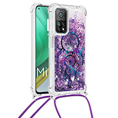 Coque Silicone Housse Etui Gel Bling-Bling avec Laniere Strap S02 pour Xiaomi Mi 10T 5G Violet