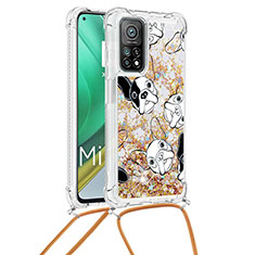 Coque Silicone Housse Etui Gel Bling-Bling avec Laniere Strap S02 pour Xiaomi Mi 10T Pro 5G Or