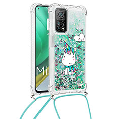 Coque Silicone Housse Etui Gel Bling-Bling avec Laniere Strap S02 pour Xiaomi Mi 10T Pro 5G Vert