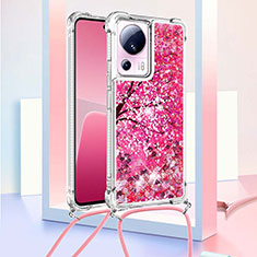Coque Silicone Housse Etui Gel Bling-Bling avec Laniere Strap S02 pour Xiaomi Mi 13 Lite 5G Rose Rouge