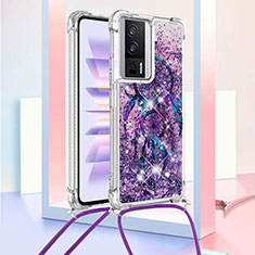 Coque Silicone Housse Etui Gel Bling-Bling avec Laniere Strap S02 pour Xiaomi Poco F5 Pro 5G Violet