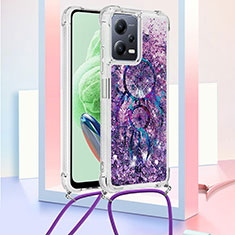 Coque Silicone Housse Etui Gel Bling-Bling avec Laniere Strap S02 pour Xiaomi Redmi Note 12 5G Violet