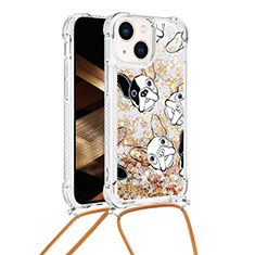 Coque Silicone Housse Etui Gel Bling-Bling avec Laniere Strap S03 pour Apple iPhone 13 Or