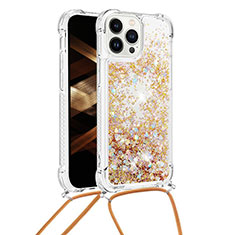 Coque Silicone Housse Etui Gel Bling-Bling avec Laniere Strap S03 pour Apple iPhone 13 Pro Max Or