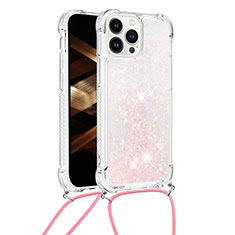 Coque Silicone Housse Etui Gel Bling-Bling avec Laniere Strap S03 pour Apple iPhone 13 Pro Max Rose