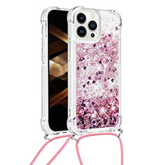 Coque Silicone Housse Etui Gel Bling-Bling avec Laniere Strap S03 pour Apple iPhone 15 Pro Max Violet Clair