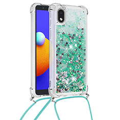 Coque Silicone Housse Etui Gel Bling-Bling avec Laniere Strap S03 pour Samsung Galaxy A01 Core Vert