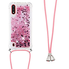 Coque Silicone Housse Etui Gel Bling-Bling avec Laniere Strap S03 pour Samsung Galaxy A01 SM-A015 Rouge