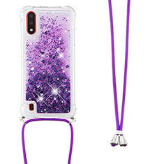 Coque Silicone Housse Etui Gel Bling-Bling avec Laniere Strap S03 pour Samsung Galaxy A01 SM-A015 Violet