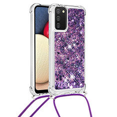 Coque Silicone Housse Etui Gel Bling-Bling avec Laniere Strap S03 pour Samsung Galaxy A02s Violet