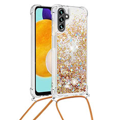 Coque Silicone Housse Etui Gel Bling-Bling avec Laniere Strap S03 pour Samsung Galaxy A04s Or