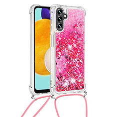 Coque Silicone Housse Etui Gel Bling-Bling avec Laniere Strap S03 pour Samsung Galaxy A04s Rose Rouge