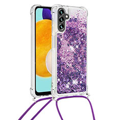 Coque Silicone Housse Etui Gel Bling-Bling avec Laniere Strap S03 pour Samsung Galaxy A04s Violet