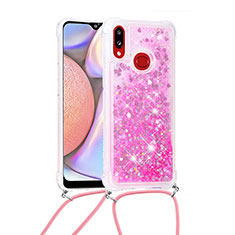 Coque Silicone Housse Etui Gel Bling-Bling avec Laniere Strap S03 pour Samsung Galaxy A10s Rose Rouge