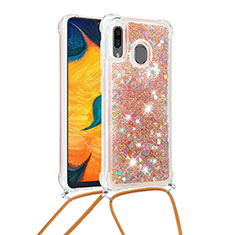 Coque Silicone Housse Etui Gel Bling-Bling avec Laniere Strap S03 pour Samsung Galaxy A20 Or