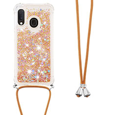 Coque Silicone Housse Etui Gel Bling-Bling avec Laniere Strap S03 pour Samsung Galaxy A20e Or