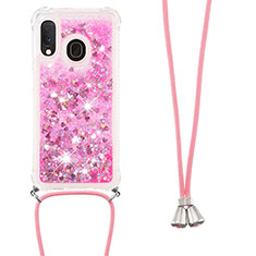 Coque Silicone Housse Etui Gel Bling-Bling avec Laniere Strap S03 pour Samsung Galaxy A20e Rose Rouge
