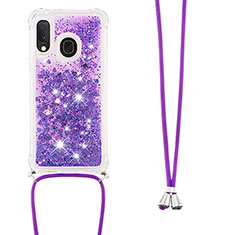 Coque Silicone Housse Etui Gel Bling-Bling avec Laniere Strap S03 pour Samsung Galaxy A20e Violet
