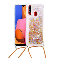 Coque Silicone Housse Etui Gel Bling-Bling avec Laniere Strap S03 pour Samsung Galaxy A20s Or