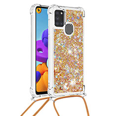 Coque Silicone Housse Etui Gel Bling-Bling avec Laniere Strap S03 pour Samsung Galaxy A21s Or