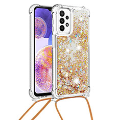 Coque Silicone Housse Etui Gel Bling-Bling avec Laniere Strap S03 pour Samsung Galaxy A23 5G Or