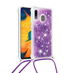 Coque Silicone Housse Etui Gel Bling-Bling avec Laniere Strap S03 pour Samsung Galaxy A30 Violet