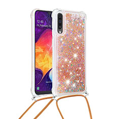 Coque Silicone Housse Etui Gel Bling-Bling avec Laniere Strap S03 pour Samsung Galaxy A30S Or