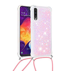 Coque Silicone Housse Etui Gel Bling-Bling avec Laniere Strap S03 pour Samsung Galaxy A30S Rose