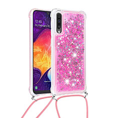 Coque Silicone Housse Etui Gel Bling-Bling avec Laniere Strap S03 pour Samsung Galaxy A30S Rose Rouge