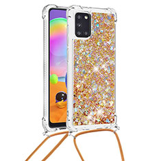 Coque Silicone Housse Etui Gel Bling-Bling avec Laniere Strap S03 pour Samsung Galaxy A31 Or
