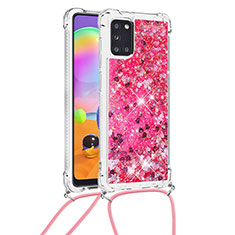 Coque Silicone Housse Etui Gel Bling-Bling avec Laniere Strap S03 pour Samsung Galaxy A31 Rose Rouge